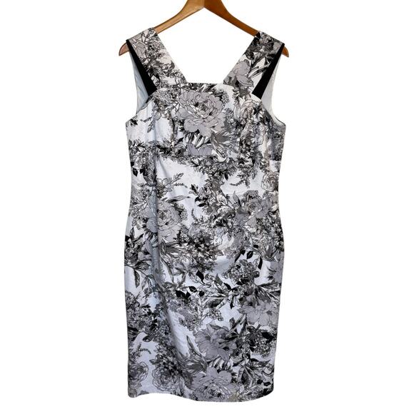 Adrianna Papell Dress Women 14 Black Midi Floral Party Event Plus Size Going Out - Picture 1 of 8